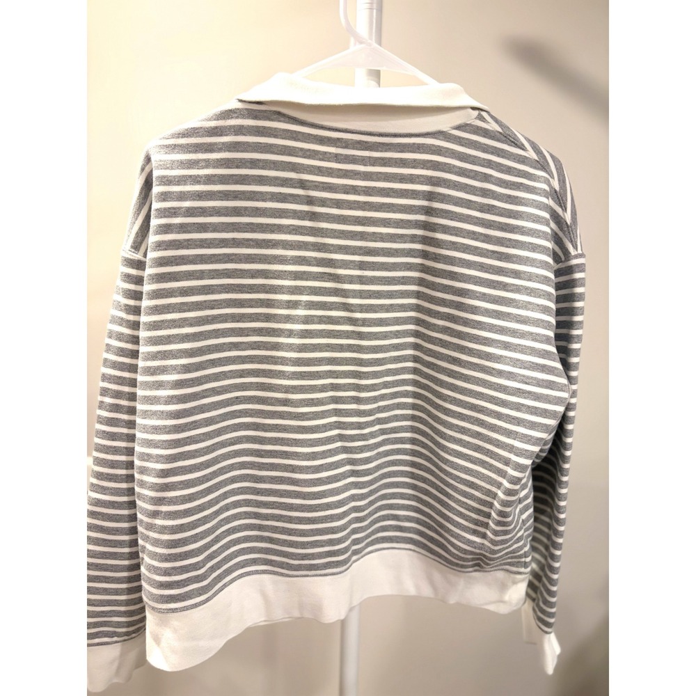 Quiet Luxury Preppy Cottage J.Crew Womens Striped Quarter-Zip Fleece Sweatshirt - Picture 2 of 4